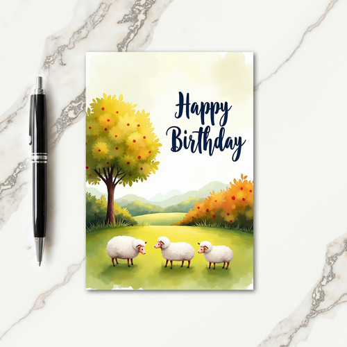 Sweet Watercolor Sheep Birthday Card