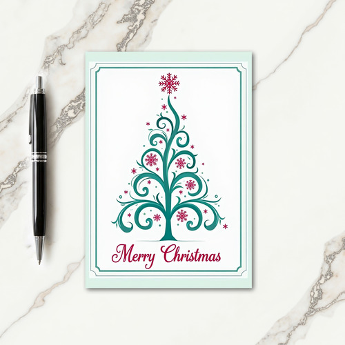 Swirling Teal Tree Card