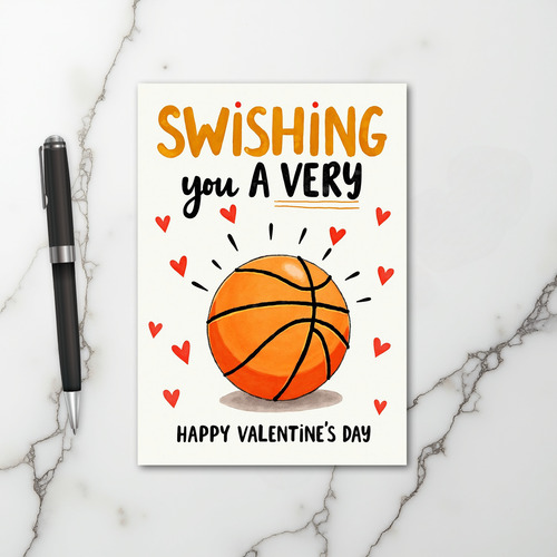 Swishing Basketball Valentines Card
