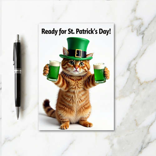 Tabby Cat Faux Gold St Patricks Card