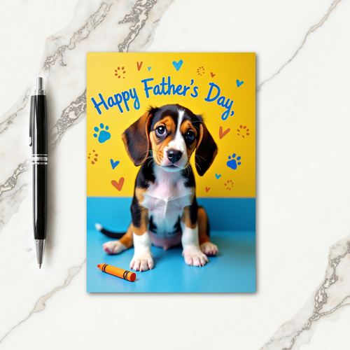 Tan Puppy Floral Fathers Card
