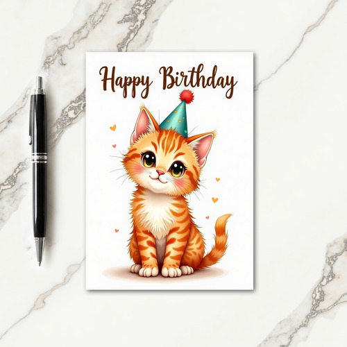 Tangerine Kitten Wishes Card