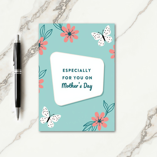 Teal And White Mothers Day Card
