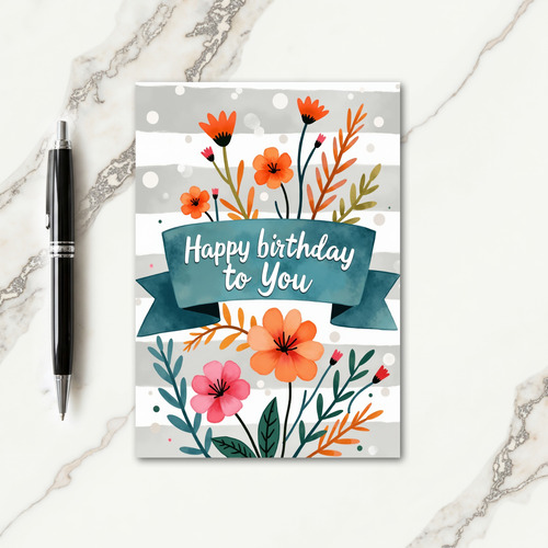 Teal Banner Birthday Card