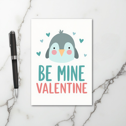 Teal Be Mine Valentine Penguin Card