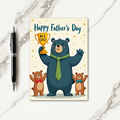 Teal Bear Fathers Day Trophy Card