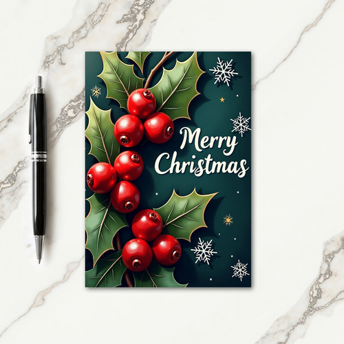 Teal Berry Foliage Christmas Card