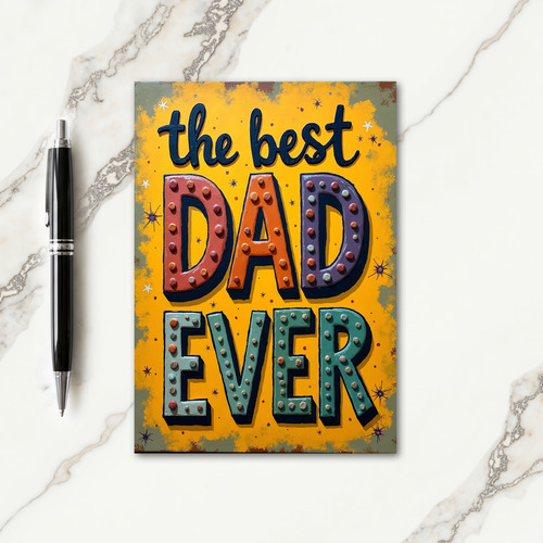 Teal Best Dad Ever Block Print Card