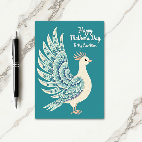 Teal Bird Step Moms Day Card