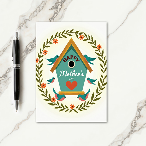 Teal Birdhouse Mothers Day Card