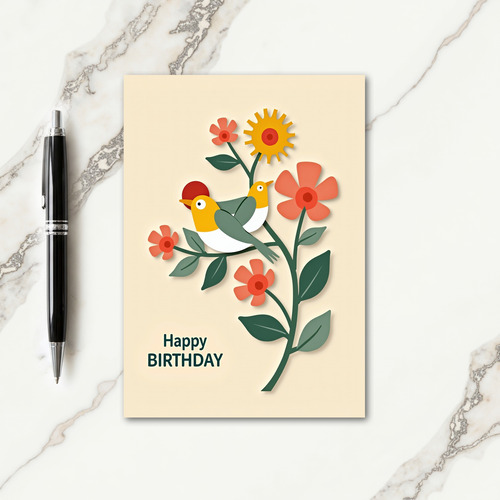 Teal Birds Birthday Card