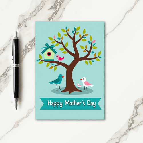 Teal Birds Mothers Day Scene Card