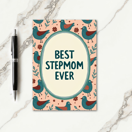 Teal Birds Step Moms Day Card