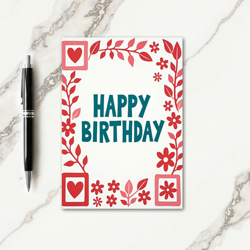 Teal Birthday Floral Border Card