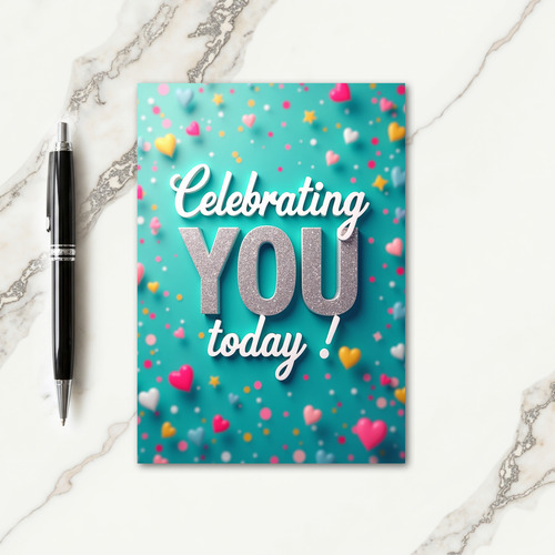 Teal Birthday Shimmer Text Card
