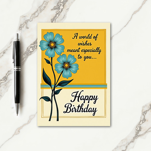 Teal Blossom Birthday Card
