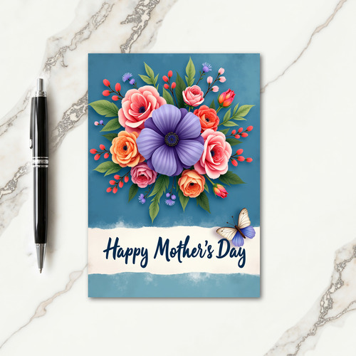 Teal Bouquet Mothers Day Card