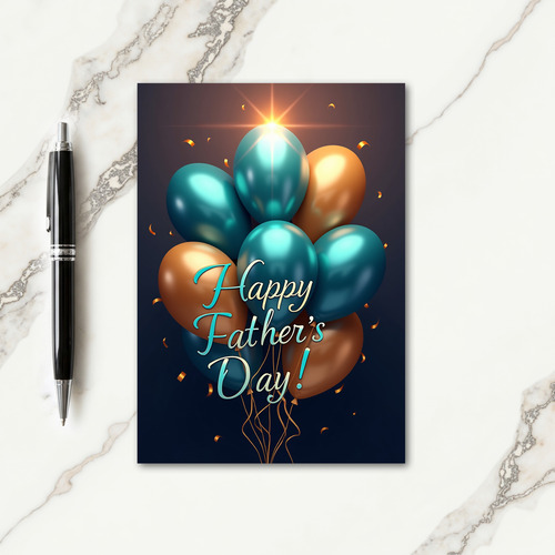 Teal Bronze Fathers Day Balloon Card