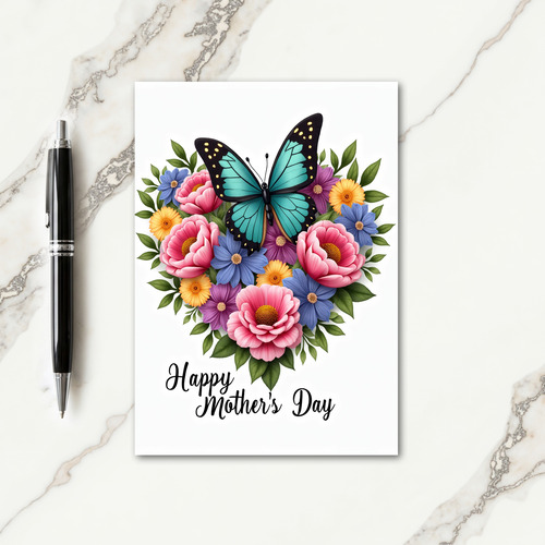 Teal Butterfly Floral Mothers Day Card