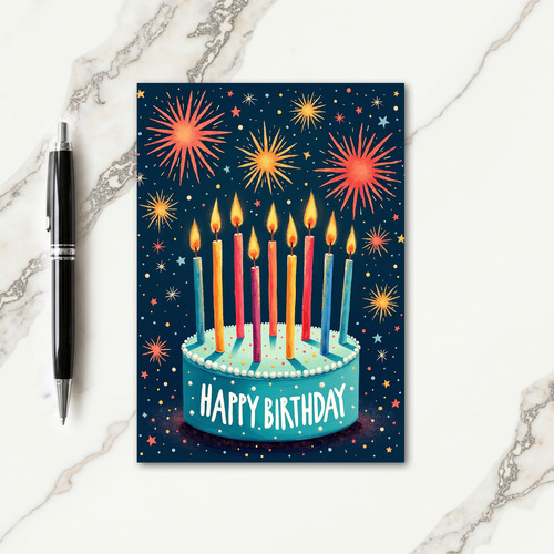 Teal Cake Confetti Birthday Card