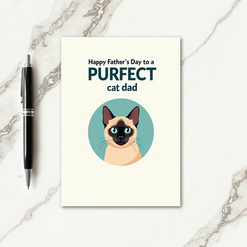 Teal Cat Fathers Day Illustration Card