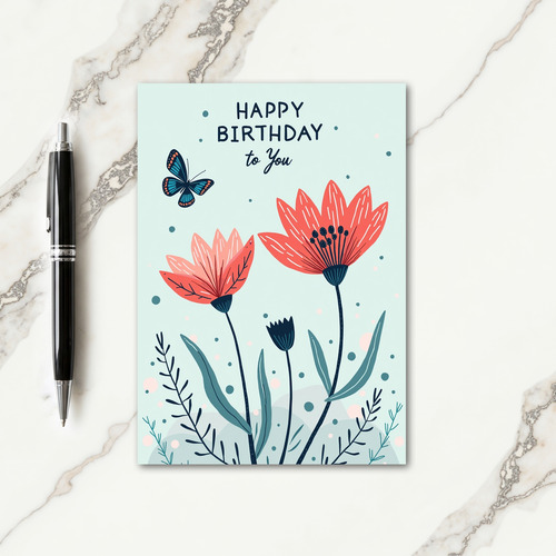 Teal Coral Bloom Birthday Card