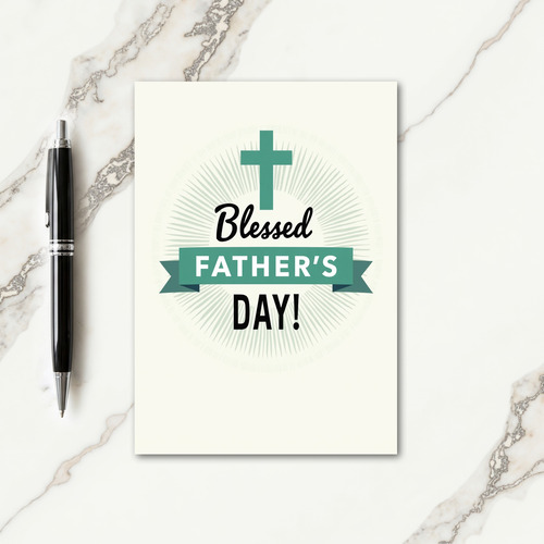 Teal Cross Blessed Fathers Day Card