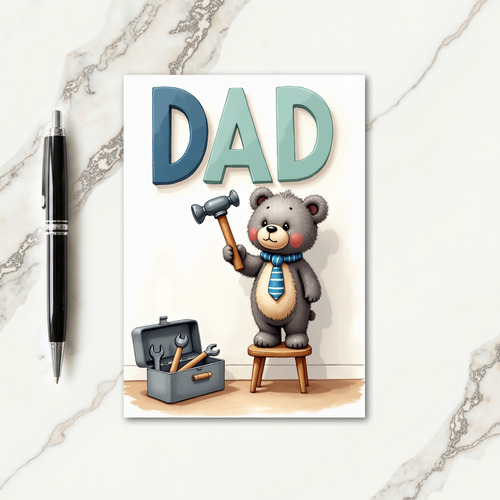 Teal Dad Bear Tool Card