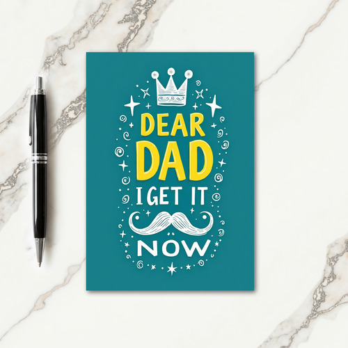 Teal Dear Dad Crown Fathers Day Card