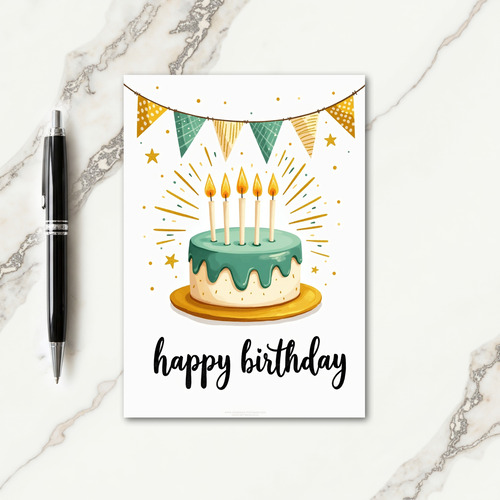 Teal Drip Cake Birthday Card