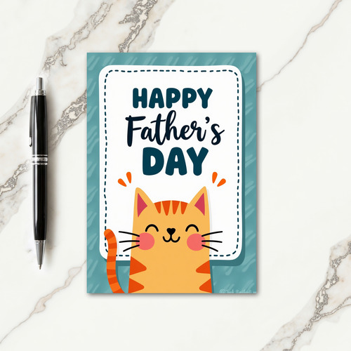 Teal Fathers Day Feline Card