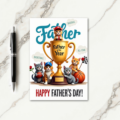 Teal Fathers Day Kitten Card