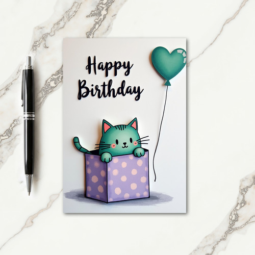 Teal Feline Birthday Card