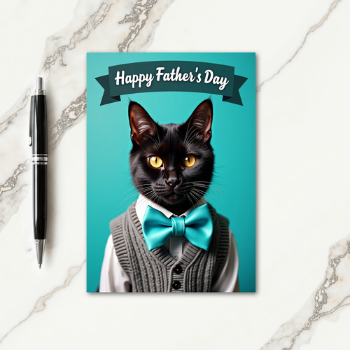 Teal Feline Fathers Day Card