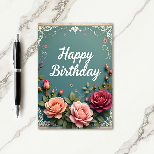 Teal Filigree Birthday Card