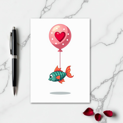 Teal Fish Balloon Love Story Card