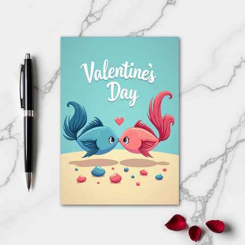 Teal Fish Valentine Love Card