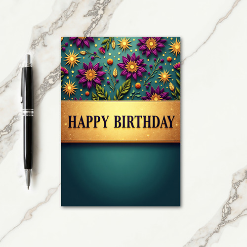 Teal Floral Birthday Card