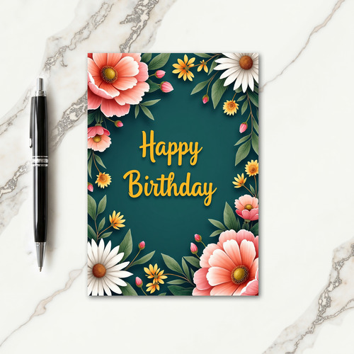 Teal Floral Birthday Wishes Card