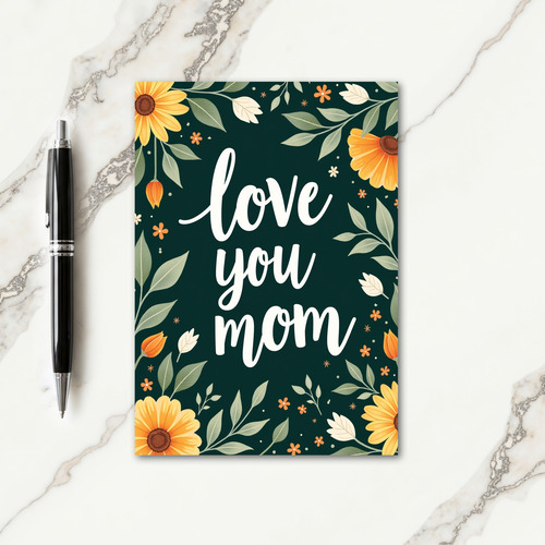 Teal Floral Love You Mom Card