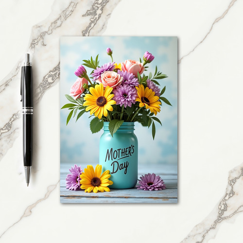 Teal Floral Mothers Day Message Card