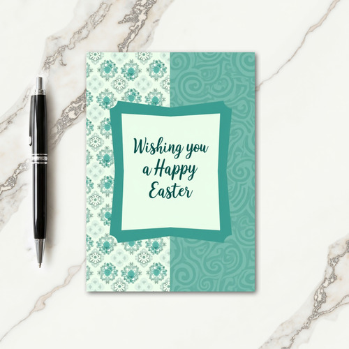 Teal Floral Pattern Easter Card