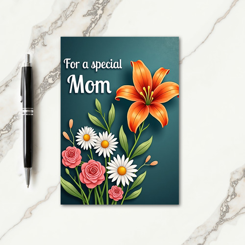Teal Floral Special Mom Card