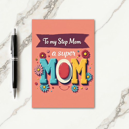 Teal Floral Step Mom Super Card