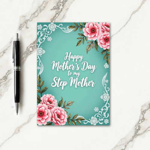 Teal Floral Step Mothers Day Card