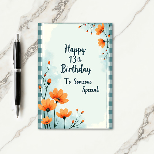 Teal Floral Thirteenth Card
