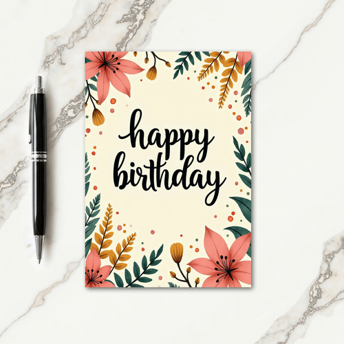 Teal Foliage Birthday Card