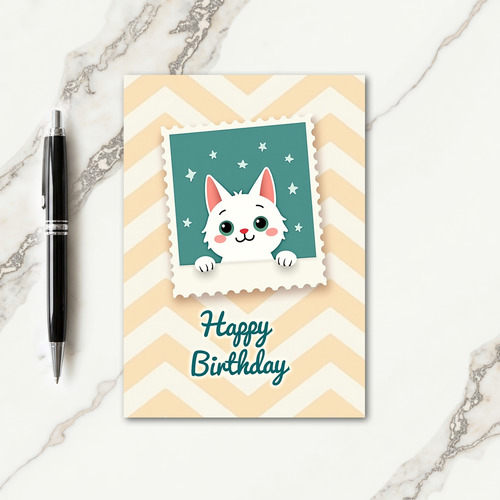 Teal Framed Cat Birthday Card