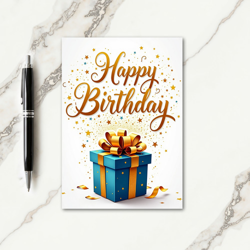 Teal Gift Box Birthday Card