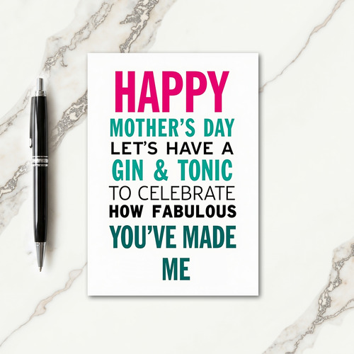 Teal Gin Tonic Mothers Day Card